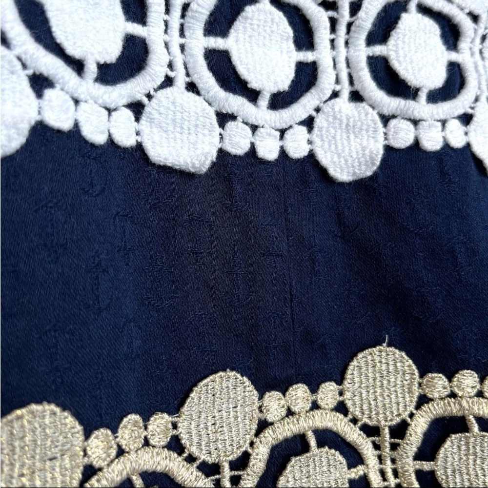 Lilly Pulitzer Augusta Shift Dress Sz 0 Applique Anchors Nautical Navy Gold EUC - Picture 8 of 15